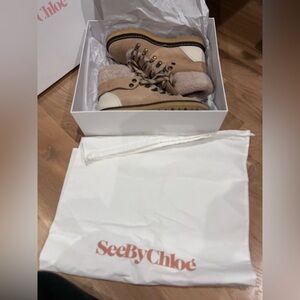 See By Chloé Tan Shearling Trim Cold Weather Boots